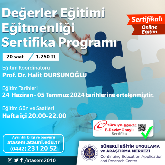 Değerler Eğitimi Eğitmenliği Sertifika Programı