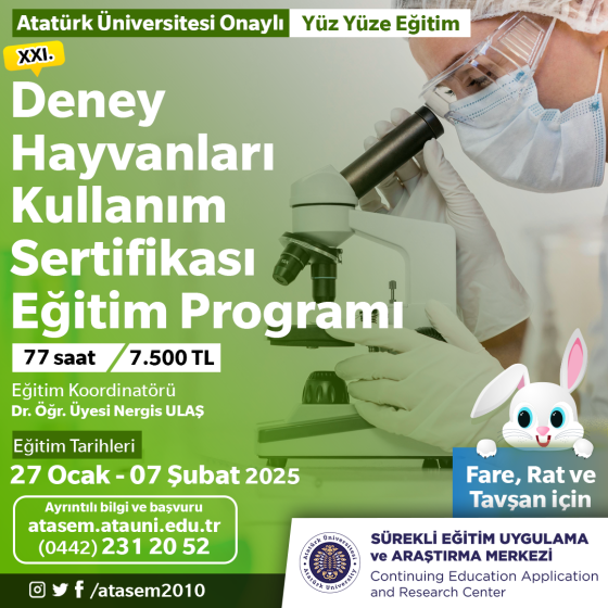 Deney Hayvanları Kullanım Sertifikası Eğitim Programı – XXIII (Fare, Rat ve Tavşan için)