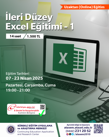 İleri Düzey Excell Eğitimi – 1